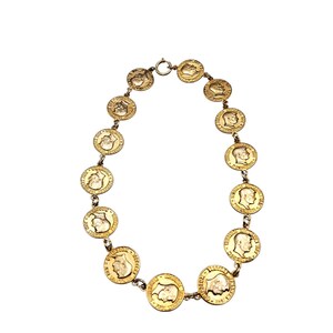 Moschino - Collier Pièces de Monnaie Métal Couleur Or Pour Femme Vintage (vue de dessus)