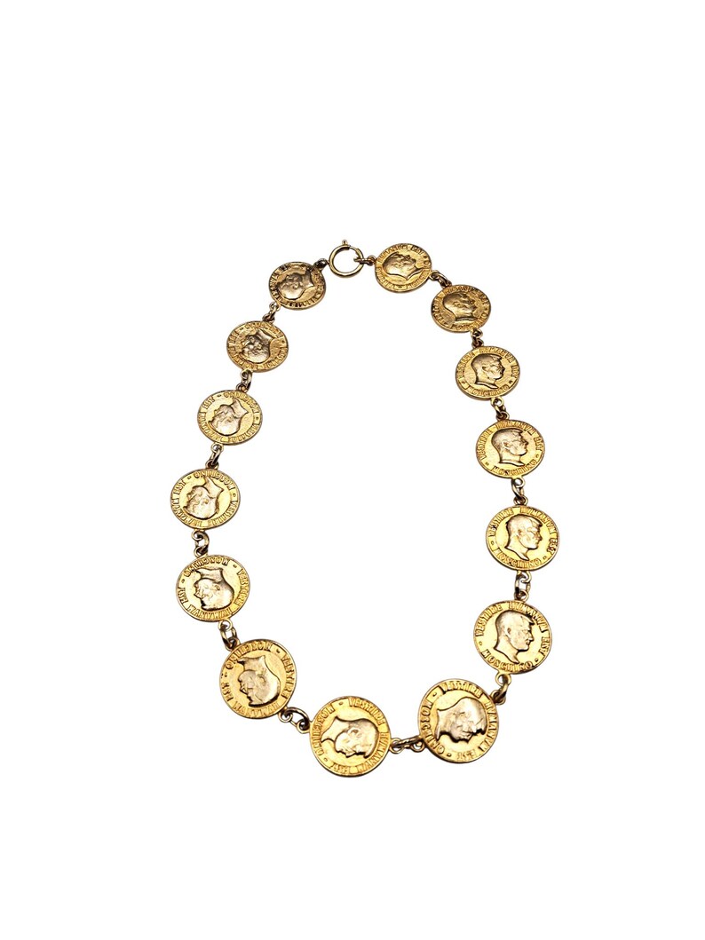 Moschino - Collier Pièces de Monnaie Métal Couleur Or Pour Femme Vintage (vue de dessus)