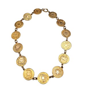Moschino - Collier Pièces de Monnaie Métal Couleur Or Pour Femme Vintage (vue de dessus)