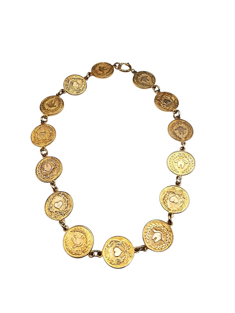 Moschino - Collier Pièces de Monnaie Métal Couleur Or Pour Femme Vintage (vue de dessus)