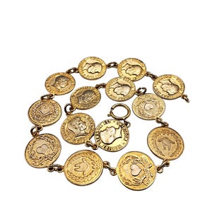 Moschino - Collier Pièces de Monnaie Métal Couleur Or Pour Femme Vintage (vue de dessus)