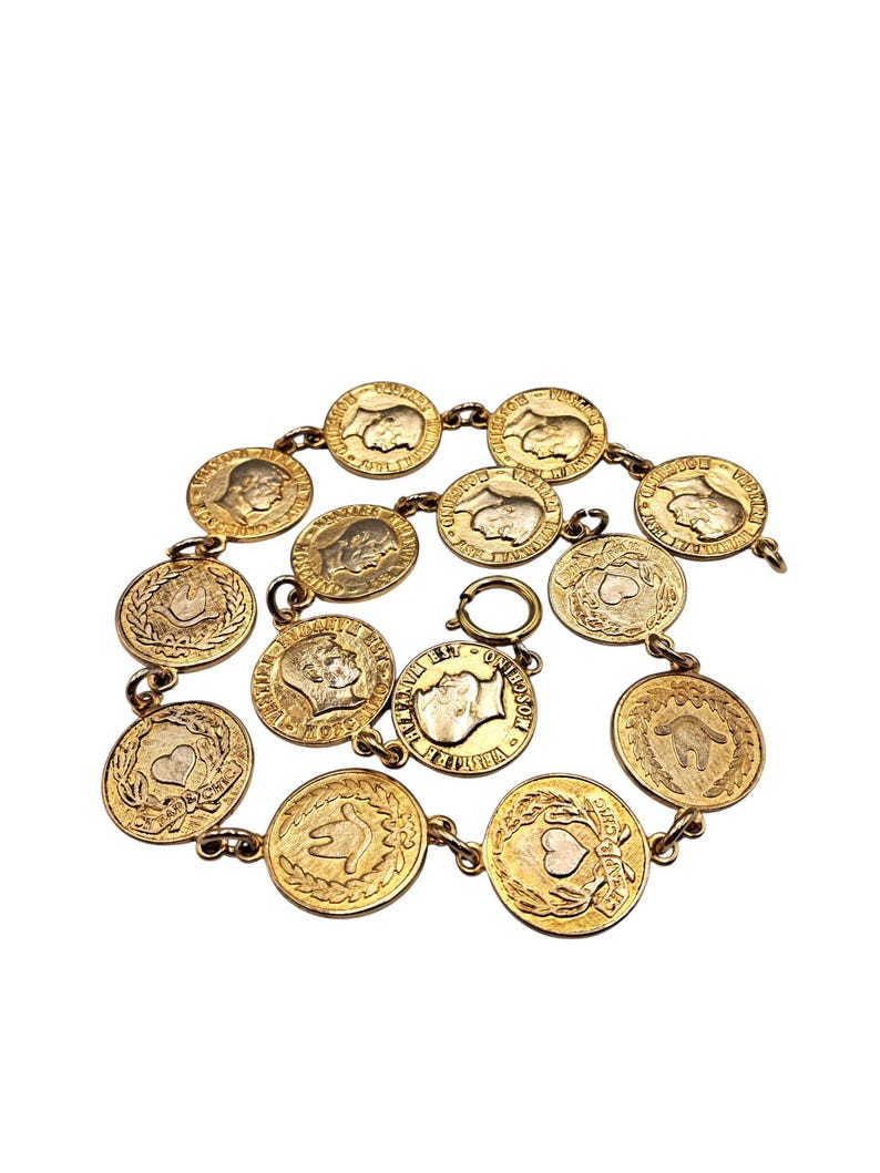 Moschino - Collier Pièces de Monnaie Métal Couleur Or Pour Femme Vintage (vue de dessus)