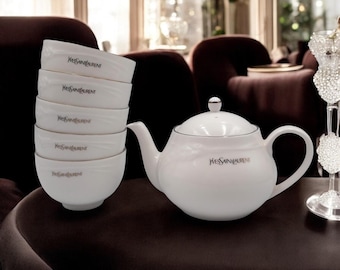 YSL Yves Saint Laurent Vintage Luxury Tea Set Teapot Cups  display picture 3