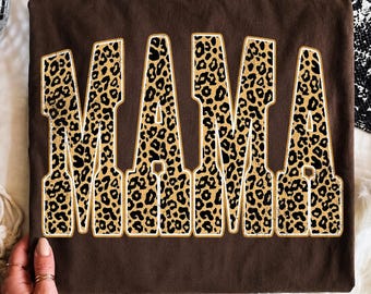 Leopard Mama PNG, Leopard Varsity Mama Shirt Design, Sports Mom PNG, Trendy Mom Life Graphic, Sublimation Design