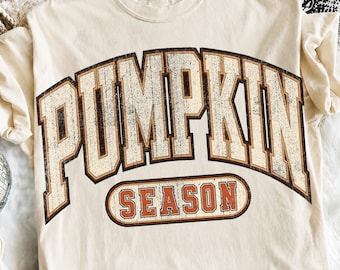 Pumpkin Season Png, Retro Fall Crewneck for Women, Girly Fall Vibes Autumn Outfit, Vintage Distressed Autumn Sublimation Design