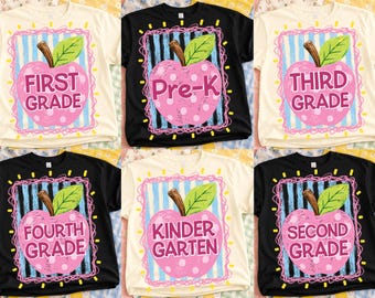 Striped Teacher Apple Bundle PNG, Retro Back To School Png, Striped Summer School Png, Pre-K To Fourth Grade Png, School Png, Colorful Grade