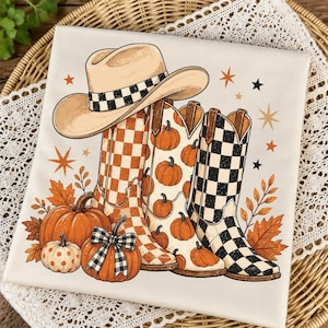 Cowboy Boots Checkered Fall Png, Brushstroke Fall Pumpkin Png, Leopard Print Howdy PNG, Polka Dots Fall Png, Western Cowgirl Autumn Shirt image 7