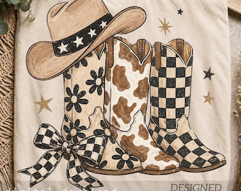 Cowboy Boots PNG, Brushstroke Checkered Png, Leopard Print PNG, Polka Dots png, Western Cowgirl Design
