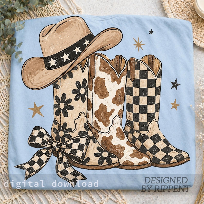 Cowboy Boots PNG, Brushstroke Checkered Png, Leopard Print PNG, Polka Dots png, Western Cowgirl Design image 7