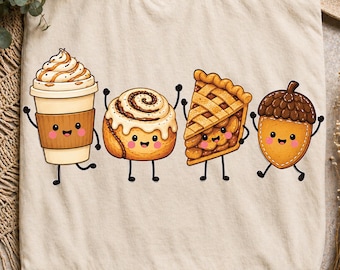 Happy Fall Doodle PNG, Cute Pumpkin Season Png, Smiling Doodles Png, Girly Fall Vibes PNG, Coffee cake Fall Varsity Sublimation Design