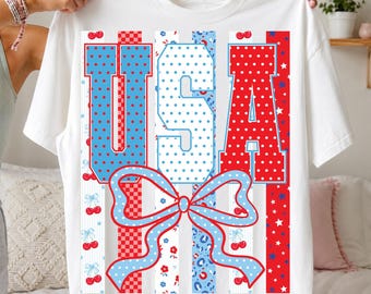 Striped USA Png, Coquette Bow USA Png, Preppy Fourth of july, Checkered USA 4TH Of July Png, Leopard Print America Png, Summer Shirt Design