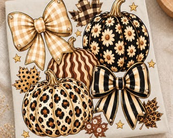 Fall Pumpkin Season Png, Leopard Print Polka Dot Fall Vibes Png, Coquette Bow Pumpkin Png Trendy Girly Fall Autumn Outfit Sublimation Design