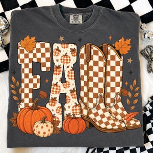 Herfst cowboylaarzen png, penseelstreek herfstpompoen png, geruite luipaardprint howdy png, stippen herfst png, western cowgirl herfstontwerp
