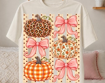 Preppy Fall Pumpkin Png, Striped Leopard Pumpkin Png, Floral Glitter Bow Coquette Pumpkin Autumn Png, Gingham Png Pumpkin Spice Sublimation