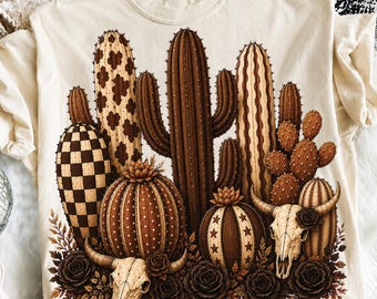 Leopard Checkerboard Western Cactus PNG, Boho Cowboy Desert Skull PNG, Cowboy lovers Gift PNG, Western Cowgirl Shirt Sublimation Design