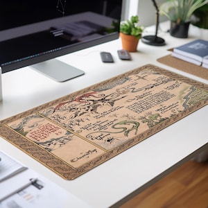 Alfombrilla de ratón con mapa del Hobbit, alfombrilla de juego XL para fans de ESDLA. Regalo perfecto para él. Regalos personalizados de Tolkien
