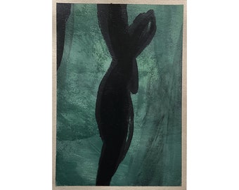 Abstrakte Malerei • Ohne Titel #77 • Originale abstrakte Kunst • Moderne Kunst • Acrylmalerei auf Papier • Grüne und schwarze Malerei