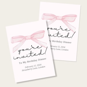 Editable Bow Coquette Pink Birthday Invitation, Canva Birthday Template, Customisable invitation, DIY, Girl Birthday Invite