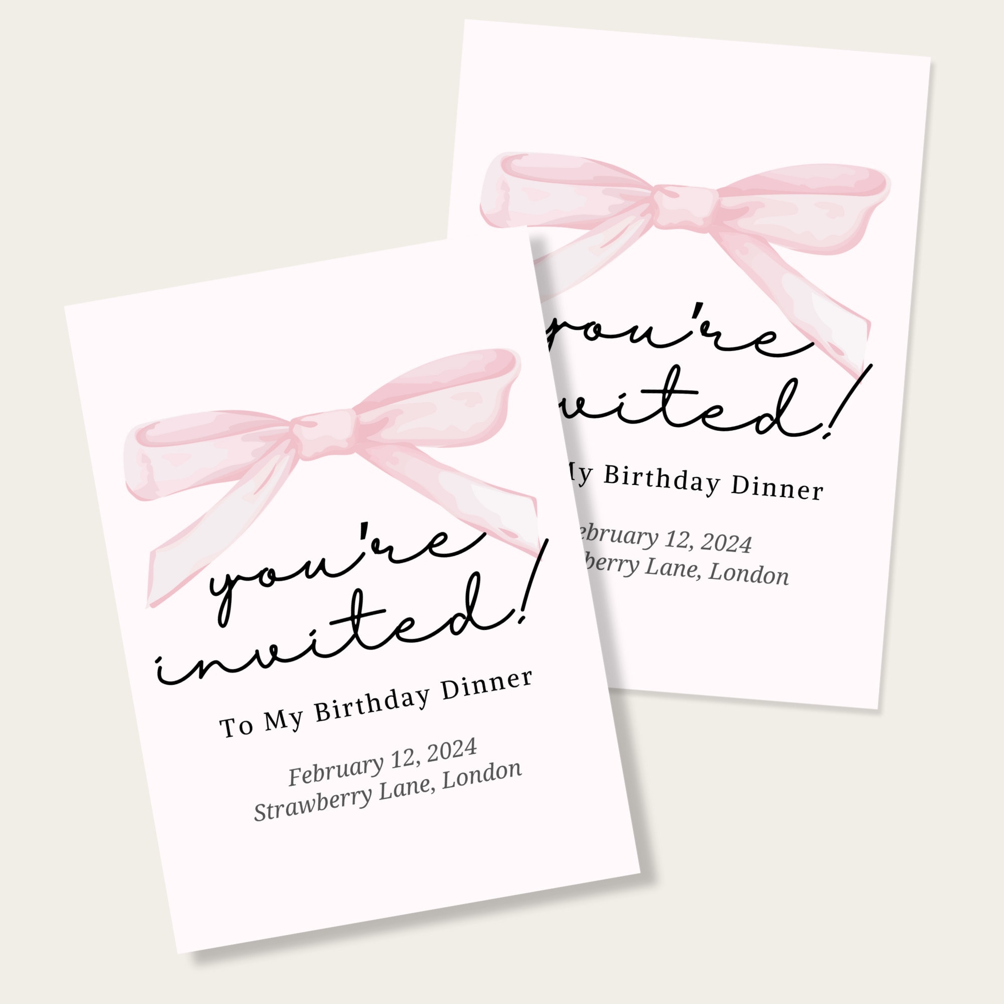 Editable Bow Coquette Pink Birthday Invitation, Canva Birthday Template Editable Bow Coquette Pink Birthday Invitation, Canva Birthday Template