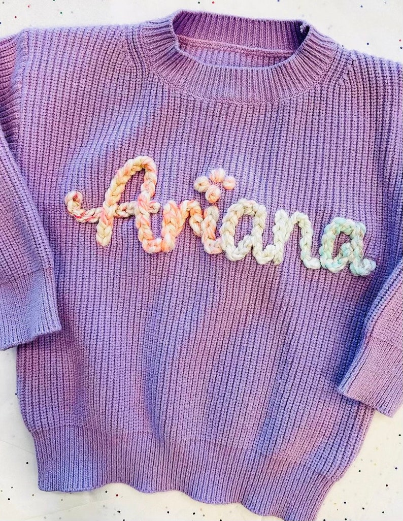 Personalized Hand Knitted Name Baby Sweater,Custom Baby Name Sweater, Baby Girls Sweater With Name, Embroidery Gift For Baby Girls Boy image 4