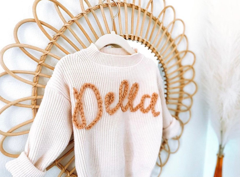 Custom Baby Sweater Personalized Hand Knitted Name Baby Sweater,Custom Baby Name Sweater, Baby Girls Sweater With Name, Embroidery Gift For Baby Girls Boy Name Sweater Baby