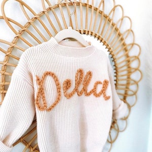 Personalized Hand Knitted Name Baby Sweater,Custom Baby Name Sweater, Baby Girls Sweater With Name, Embroidery Gift For Baby Girls Boy