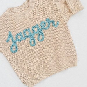 Personalized Hand Knitted Name Baby Sweater,Custom Baby Name Sweater, Baby Girls Sweater With Name, Embroidery Gift For Baby Girls Boy image 6