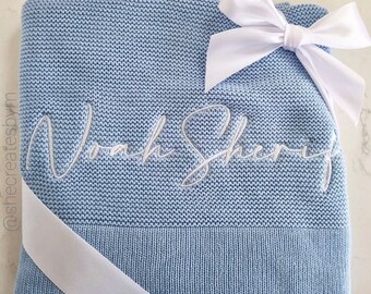 New Born Baby Gift, Baby Blanket, Baby Gift, Personalized Name, Stroller Blanket, Newborn Gift, Soft Breathable Cotton Knit,Baby Shower Gift