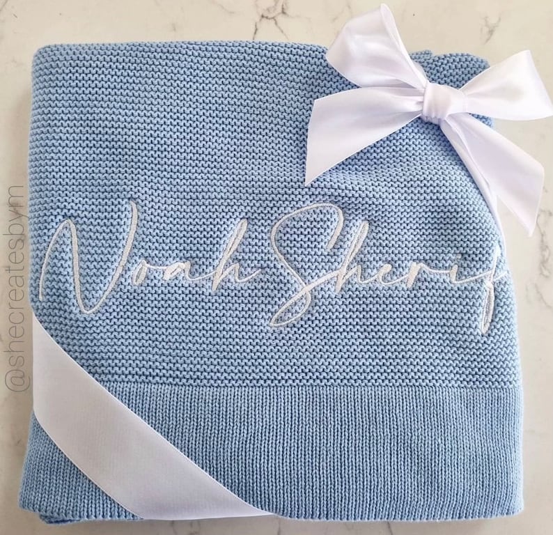 New Born Baby Gift, Baby Blanket, Baby Gift, Personalized Name, Stroller Blanket, Newborn Gift, Soft Breathable Cotton Knit,Baby Shower Gift zdjęcie 2