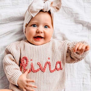 Personalized Hand Knitted Name Baby Sweater,Custom Baby Name Sweater, Baby Girls Sweater With Name, Embroidery Gift For Baby Girls Boy