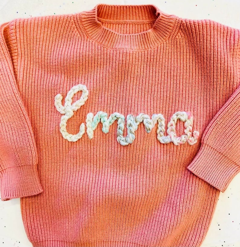 Personalized Hand Knitted Name Baby Sweater,Custom Baby Name Sweater, Baby Girls Sweater With Name, Embroidery Gift For Baby Girls Boy image 5