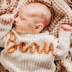 Personalized Hand Knitted Name Baby Sweater,Custom Baby Name Sweater, Baby Girls Sweater With Name, Embroidery Gift For Baby Girls Boy image 1