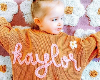 Custom Baby Name Sweater,Personalized Hand Knitted Name Baby Sweater, Baby Girls Sweater With Name, Embroidery Gift For Baby Girls Boy