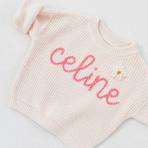 Personalized Hand Knitted Name Baby Sweater,Custom Baby Name Sweater, Baby Girls Sweater With Name, Embroidery Gift For Baby Girls Boy image 7
