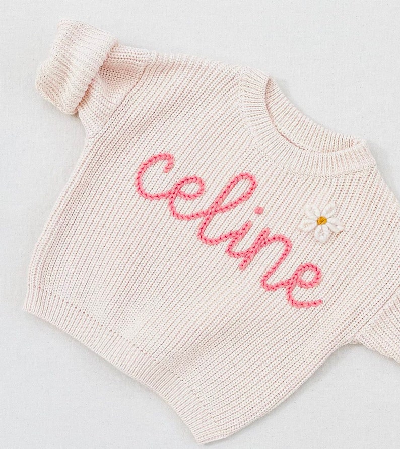 Personalized Hand Knitted Name Baby Sweater,Custom Baby Name Sweater, Baby Girls Sweater With Name, Embroidery Gift For Baby Girls Boy image 7