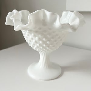 VINTAGE FENTON MILK Glass Hobnail Pedestal Compote