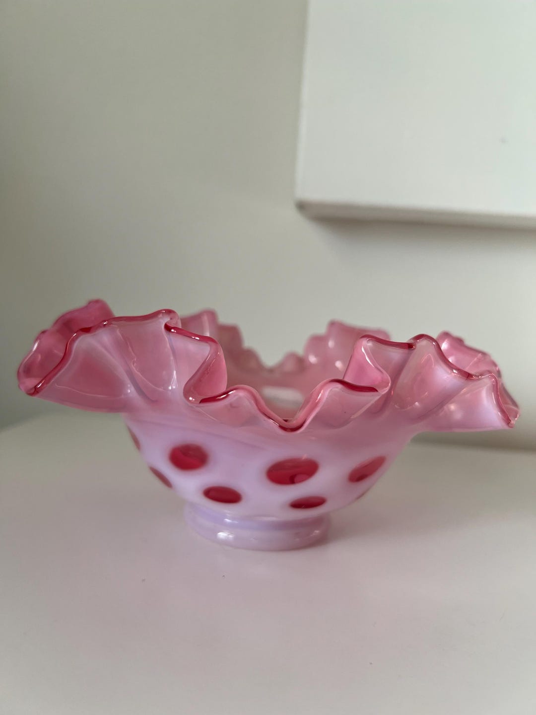 Vintage Fenton Art Glass Cranberry Coin Dot Cased Opalescent Bowl W ...
