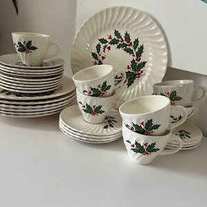 Vintage SCIO Holly Berries Christmas MCM | Dinner Plate | Bread Plate | Cup and Saucer
