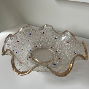 Mid Century Ruffled Edge Polka Dot + Gold Large Glass Bowl | Salad Bowl | Seeving Dish |  Origin Australia