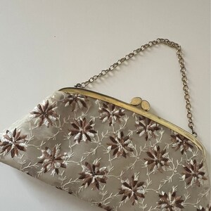 Vintage Cream Brown Gold Embroidered Handbag Clutch Handbag image 1