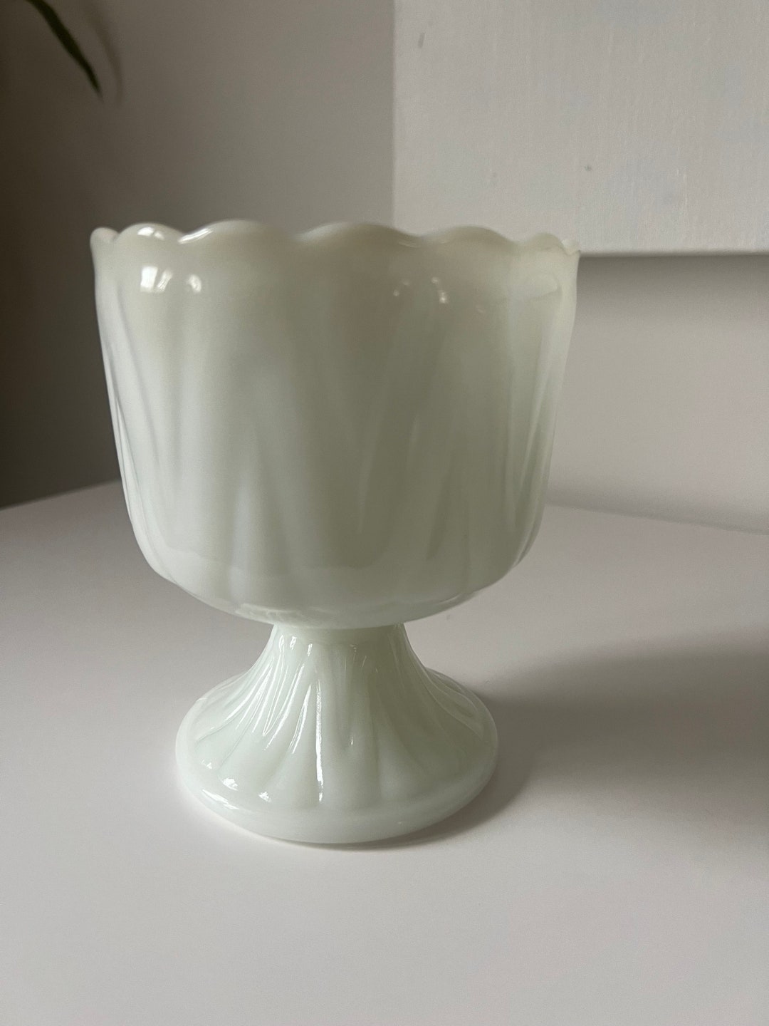Vintage Compote Vase Milk White Glass Tulip Shape 5.5t X 4.75r @ Top 3. ...