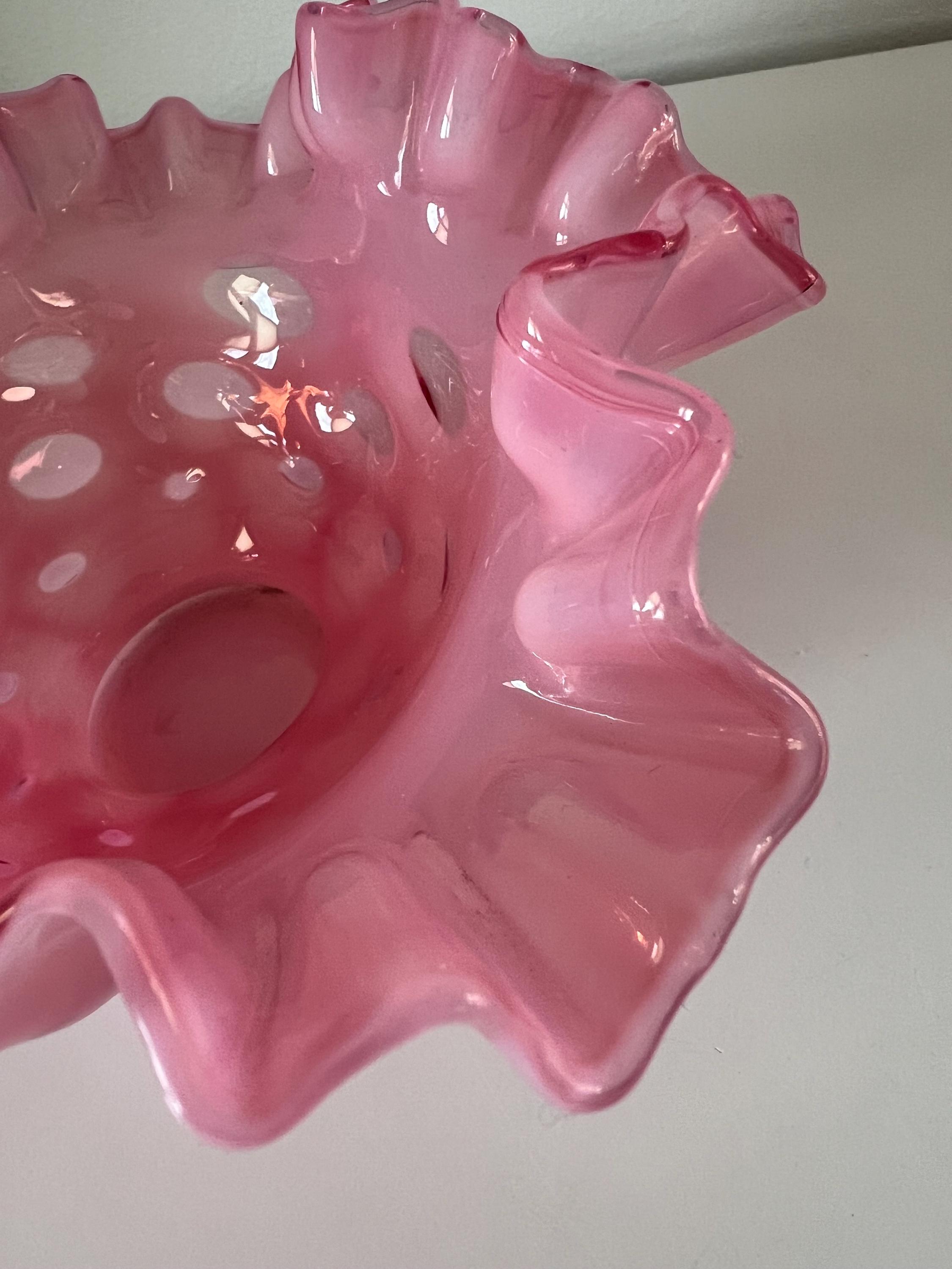 Vintage Fenton Art Glass Cranberry Coin Dot Cased Opalescent Bowl W ...