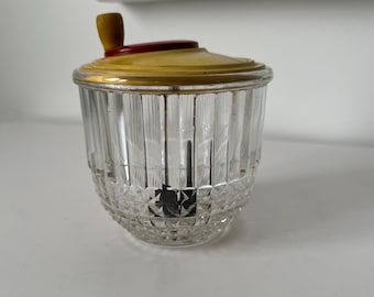 Vintage Kitchen 1930's Era Small Glass Jiffy Hand Crank Rotary Egg/Mayo Beater