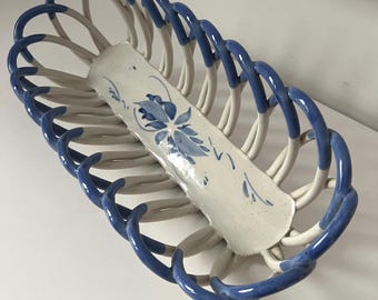 Langeais Faience Woven Lattice Basket Watteau Scene Courting