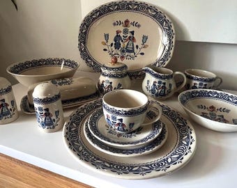 Vintage Johnson Brothers Staffordshire Old Granite |  Hearts & Flowers|  Made in England | Butter Dish | Salt and Pepper | Rare Set
