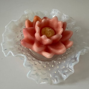 Fenton Hobnail Moonstone Opalescent Hobnail Ruffle Edge Bowl | Candleholder | Trinket Tray | Dish | HN1