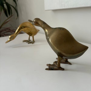 Rare Brass Vintage Duck Figurines | Set of 2 | Dimensions | Duck 1 Head Upward 8w 4d 5t, Duck 2 Head Downward 8w 4d 4t