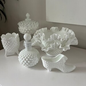 Vintage Fenton White Milk Glass Hobnail Ruffled Edge Bowl Dish - Etsy