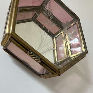 Vintage Via Vermont Trinket | Ring Box | Brass Etched Glass | Hexagon