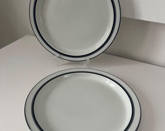 Dansk CHRISTIANSHAVN BLUE 10.5&quot; Dinner Plate | Made in Japan | White with Dark Blue Rings | Set of 2